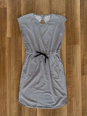 Navy & White Printed Drawstring Women’s Dress